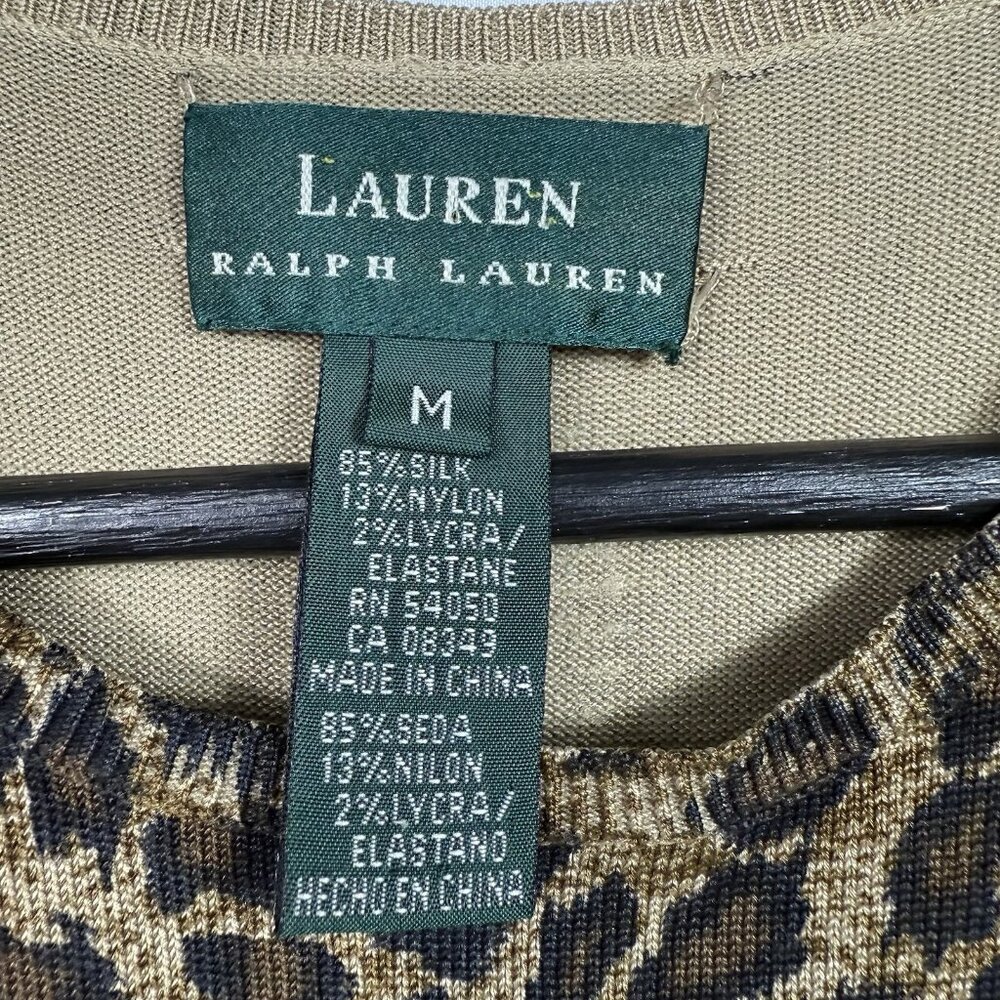 Lauren Ralph Lauren Sleeveless Top Womens Size M Leopard Shirt Tank Silk Blend - Picture 3 of 4